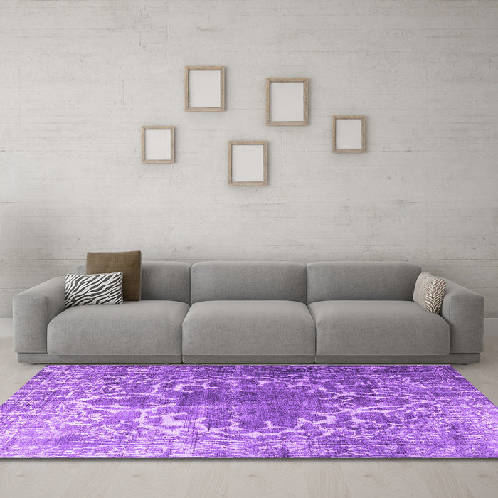 Machine Washable Persian Purple Traditional Area Rugs in a Living Room, wshtr3651pur