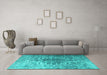 Machine Washable Persian Turquoise Traditional Area Rugs in a Living Room,, wshtr3651turq