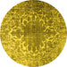 Round Persian Yellow Traditional Rug, tr3651yw