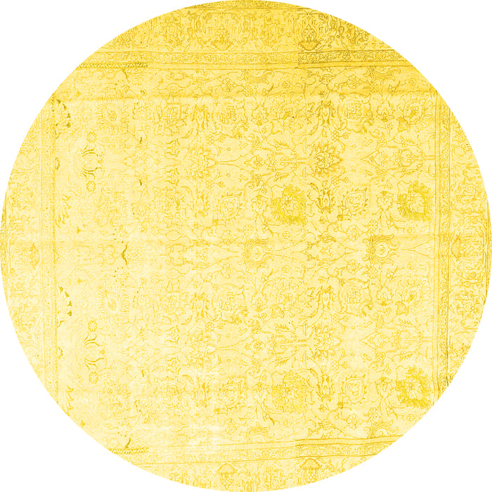 Round Persian Yellow Traditional Rug, tr3652yw