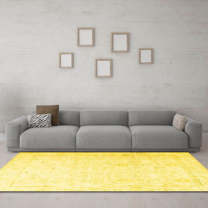 Machine Washable Persian Yellow Traditional Rug in a Living Room, wshtr3652yw