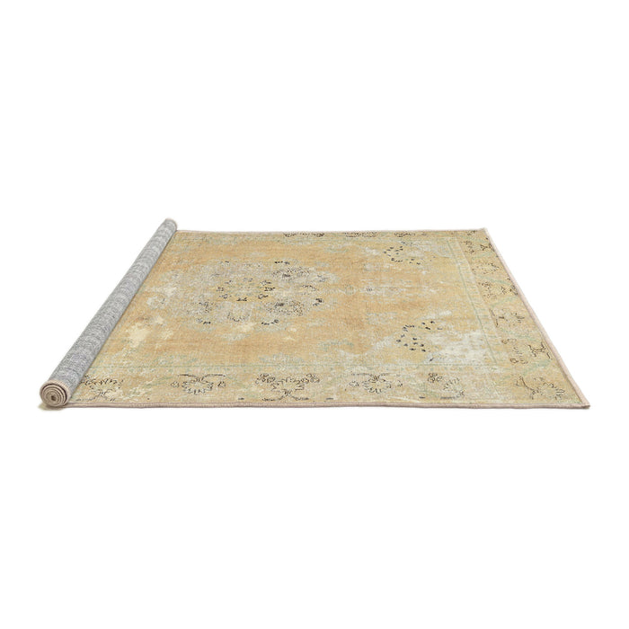 Sideview of Machine Washable Traditional Khaki Gold Rug, wshtr3653