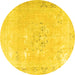 Round Persian Yellow Traditional Rug, tr3653yw