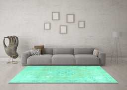 Machine Washable Persian Turquoise Traditional Area Rugs in a Living Room,, wshtr3653turq