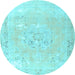 Round Machine Washable Persian Light Blue Traditional Rug, wshtr3653lblu