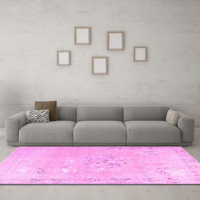 Machine Washable Persian Pink Traditional Rug in a Living Room, wshtr3653pnk