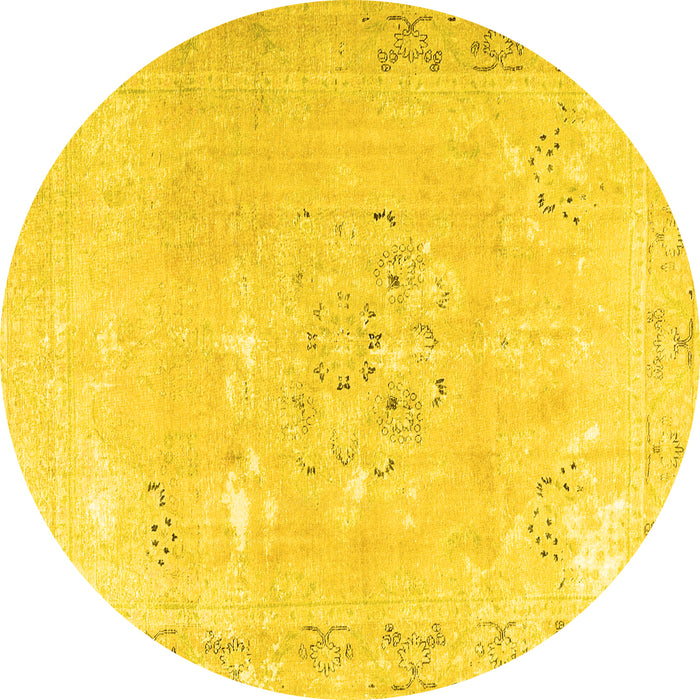Round Machine Washable Persian Yellow Traditional Rug, wshtr3653yw
