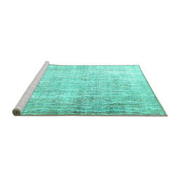 Sideview of Machine Washable Persian Turquoise Traditional Area Rugs, wshtr3654turq