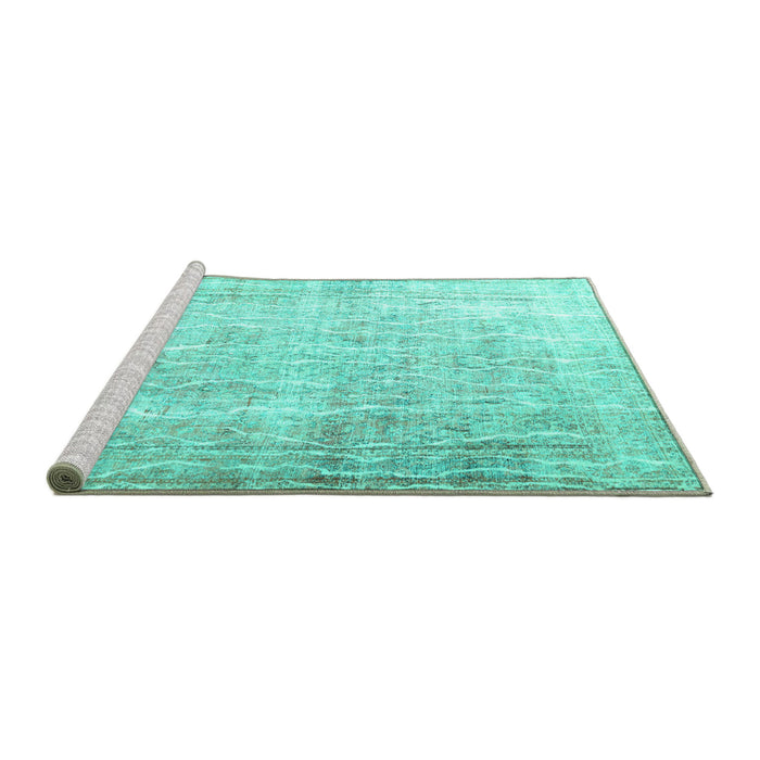 Sideview of Machine Washable Persian Turquoise Traditional Area Rugs, wshtr3654turq