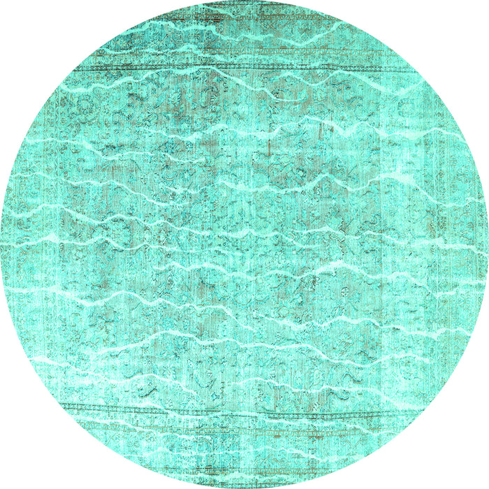 Round Machine Washable Persian Turquoise Traditional Area Rugs, wshtr3654turq