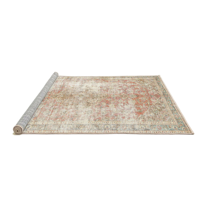 Sideview of Machine Washable Traditional Light Copper Gold Rug, wshtr3655