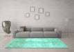 Machine Washable Persian Turquoise Traditional Area Rugs in a Living Room,, wshtr3655turq