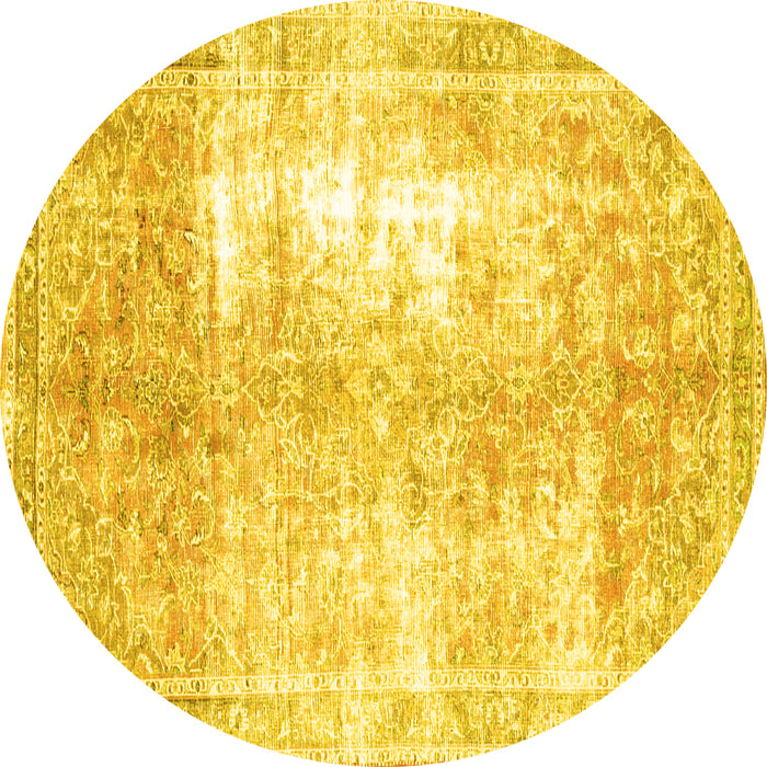 Round Persian Yellow Traditional Rug, tr3655yw