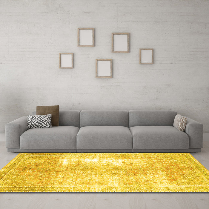 Machine Washable Persian Yellow Traditional Rug in a Living Room, wshtr3655yw