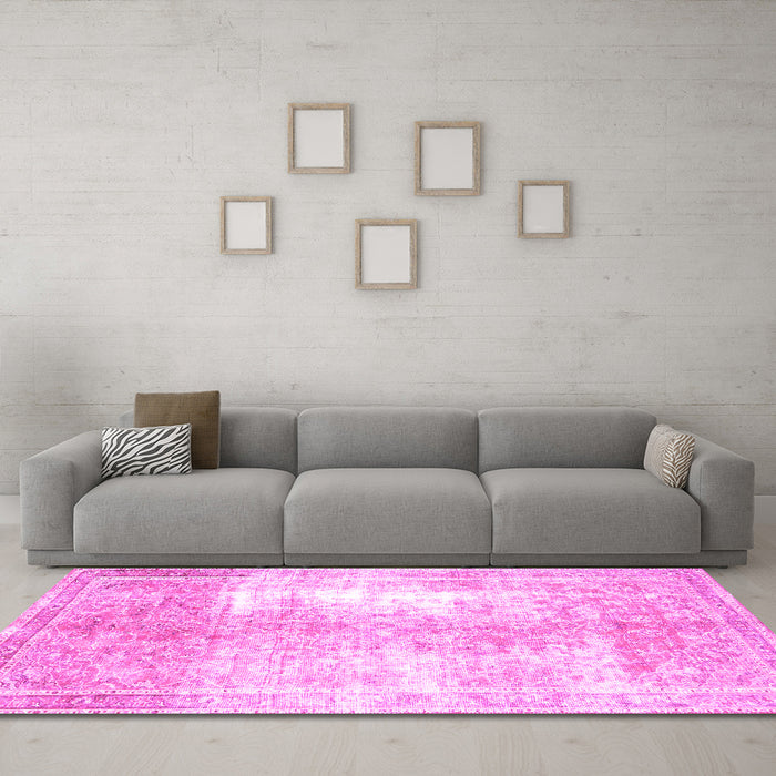 Machine Washable Persian Pink Traditional Rug in a Living Room, wshtr3655pnk
