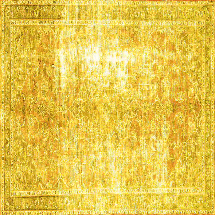 Square Machine Washable Persian Yellow Traditional Rug, wshtr3655yw