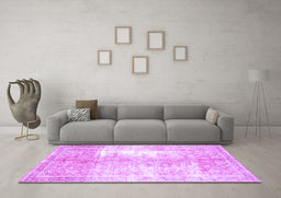 Machine Washable Persian Purple Traditional Area Rugs in a Living Room, wshtr3655pur