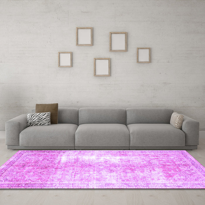 Machine Washable Persian Purple Traditional Area Rugs in a Living Room, wshtr3655pur