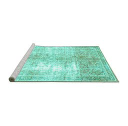 Sideview of Machine Washable Persian Turquoise Traditional Area Rugs, wshtr3655turq