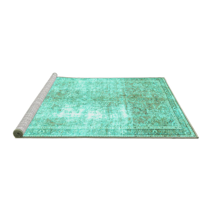 Sideview of Machine Washable Persian Turquoise Traditional Area Rugs, wshtr3655turq