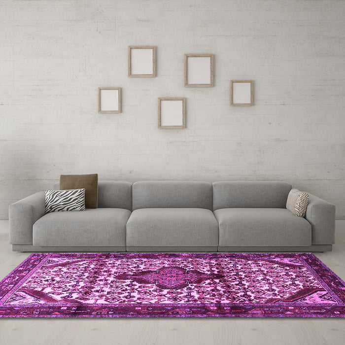 Machine Washable Persian Purple Traditional Area Rugs in a Living Room, wshtr3656pur