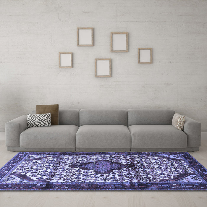 Machine Washable Persian Blue Traditional Rug in a Living Room, wshtr3656blu