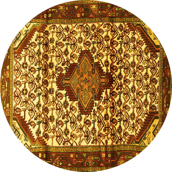 Round Persian Yellow Traditional Rug, tr3656yw