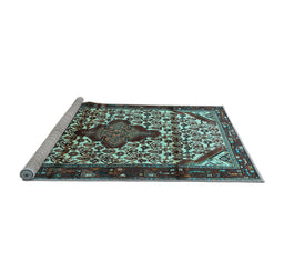 Sideview of Machine Washable Persian Light Blue Traditional Rug, wshtr3656lblu
