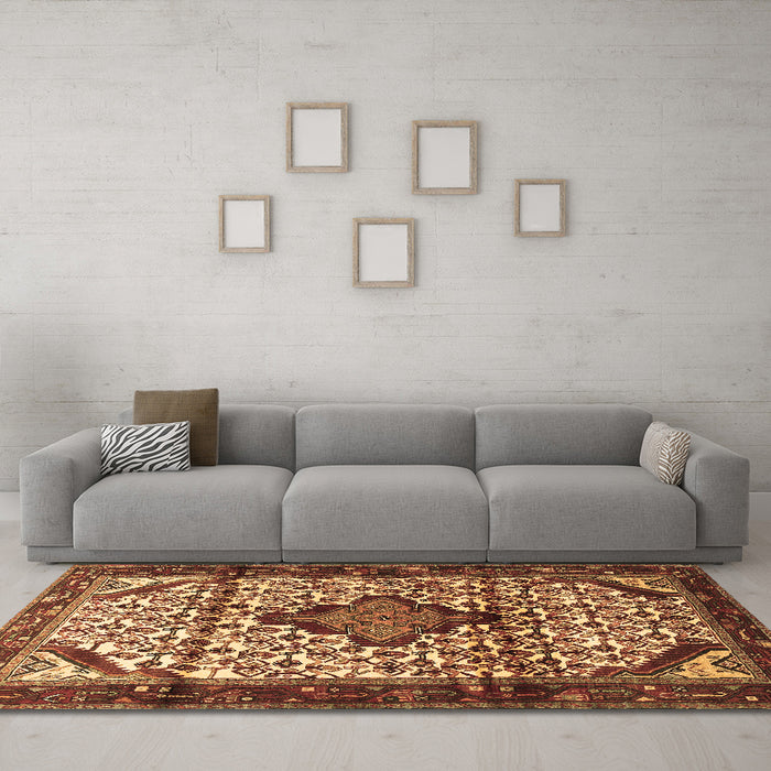 Machine Washable Persian Brown Traditional Rug in a Living Room,, wshtr3656brn