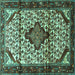 Square Machine Washable Persian Turquoise Traditional Area Rugs, wshtr3656turq