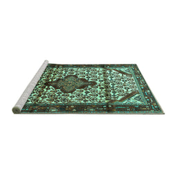 Sideview of Machine Washable Persian Turquoise Traditional Area Rugs, wshtr3656turq