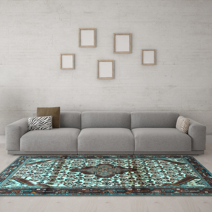 Machine Washable Persian Light Blue Traditional Rug in a Living Room, wshtr3656lblu