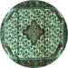 Round Machine Washable Persian Turquoise Traditional Area Rugs, wshtr3656turq