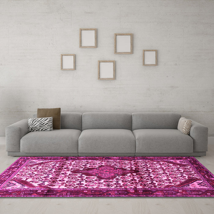 Machine Washable Persian Pink Traditional Rug in a Living Room, wshtr3656pnk
