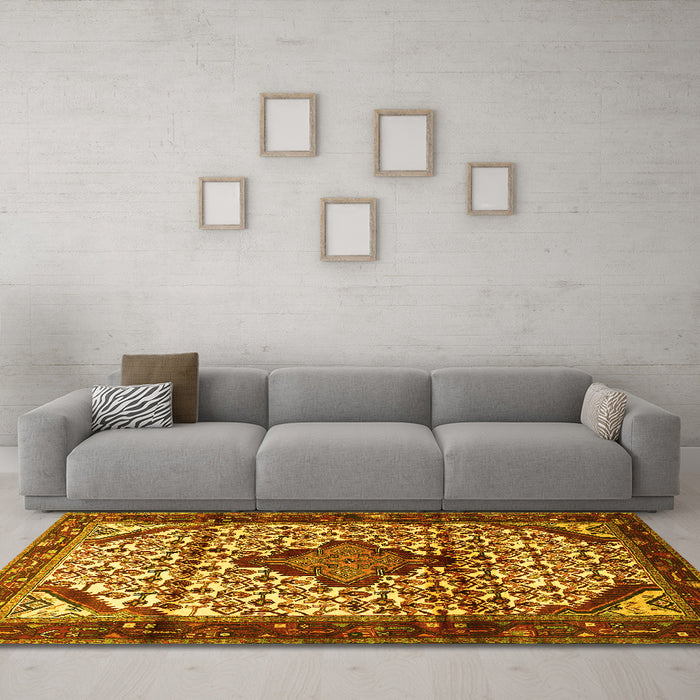 Machine Washable Persian Yellow Traditional Rug in a Living Room, wshtr3656yw