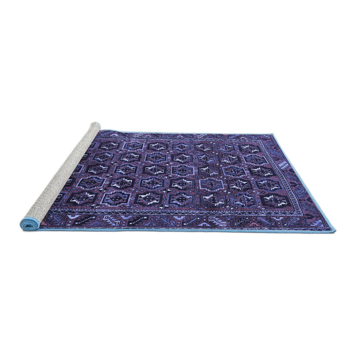 Sideview of Machine Washable Persian Blue Traditional Rug, wshtr3657blu