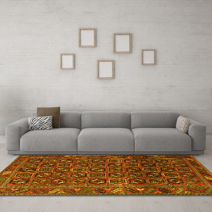 Machine Washable Persian Yellow Traditional Rug in a Living Room, wshtr3657yw