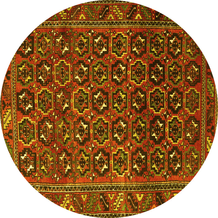 Round Machine Washable Persian Yellow Traditional Rug, wshtr3657yw