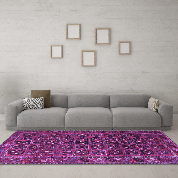 Machine Washable Persian Purple Traditional Area Rugs in a Living Room, wshtr3657pur