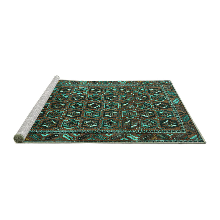Sideview of Machine Washable Persian Turquoise Traditional Area Rugs, wshtr3657turq