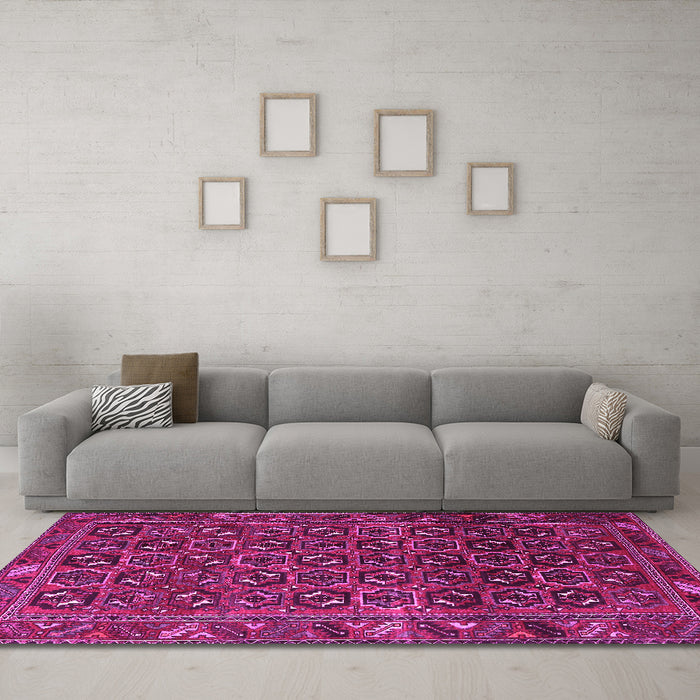 Machine Washable Persian Pink Traditional Rug in a Living Room, wshtr3657pnk
