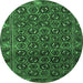 Round Machine Washable Persian Emerald Green Traditional Area Rugs, wshtr3657emgrn