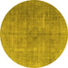 Round Persian Yellow Traditional Rug, tr3658yw