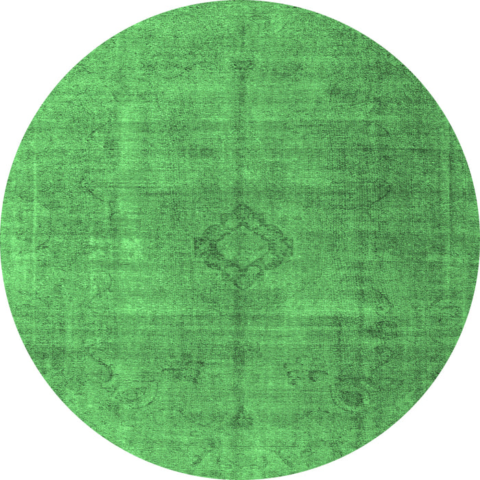 Round Machine Washable Persian Emerald Green Traditional Area Rugs, wshtr3658emgrn