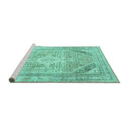 Sideview of Machine Washable Persian Turquoise Traditional Area Rugs, wshtr3659turq