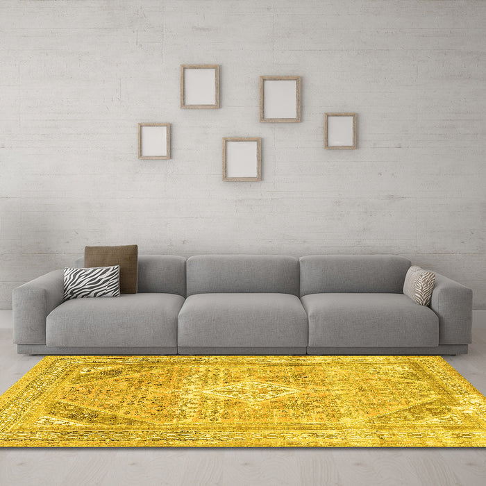 Machine Washable Persian Yellow Traditional Rug in a Living Room, wshtr3659yw