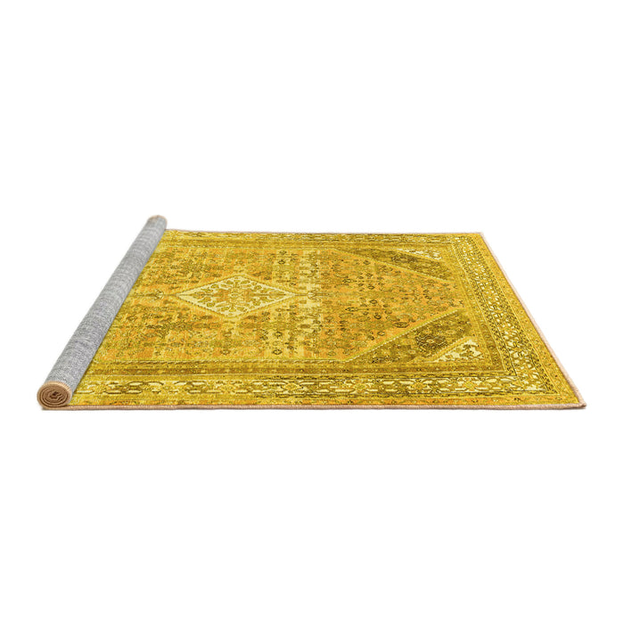 Sideview of Machine Washable Persian Yellow Traditional Rug, wshtr3659yw