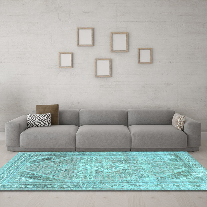 Machine Washable Persian Light Blue Traditional Rug in a Living Room, wshtr3659lblu