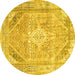 Round Machine Washable Persian Yellow Traditional Rug, wshtr3659yw