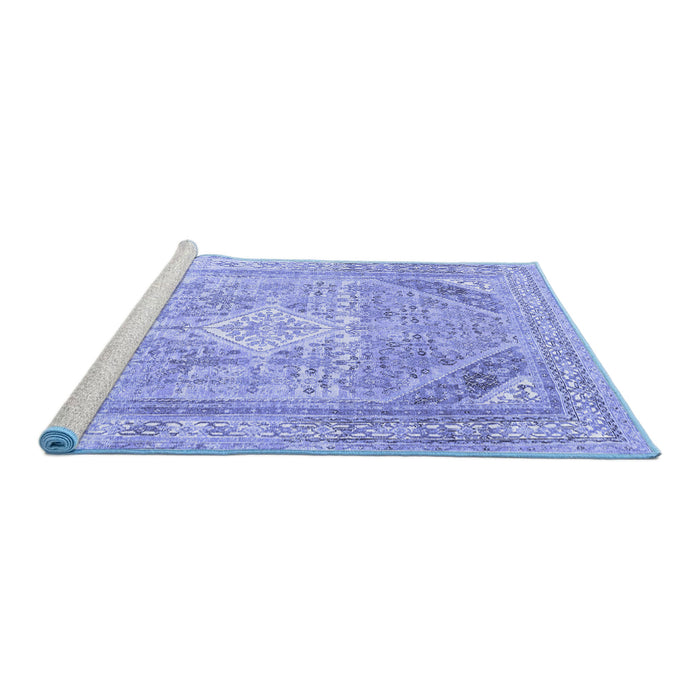 Sideview of Machine Washable Persian Blue Traditional Rug, wshtr3659blu